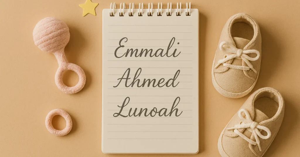 notepad-with-blended-baby-names-written-by-hand-surrounded-by-baby-items