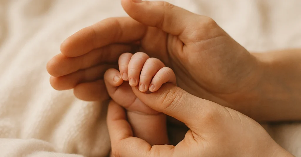 Parents holding newborn-baby's-hand-a-moment-of-new-beginnings